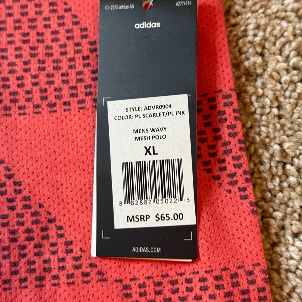 Adidas Wavy Mesh Polo Mens XL Scarlet Red Geometric Golf Shirt ADVR0904 - Picture 2 of 6